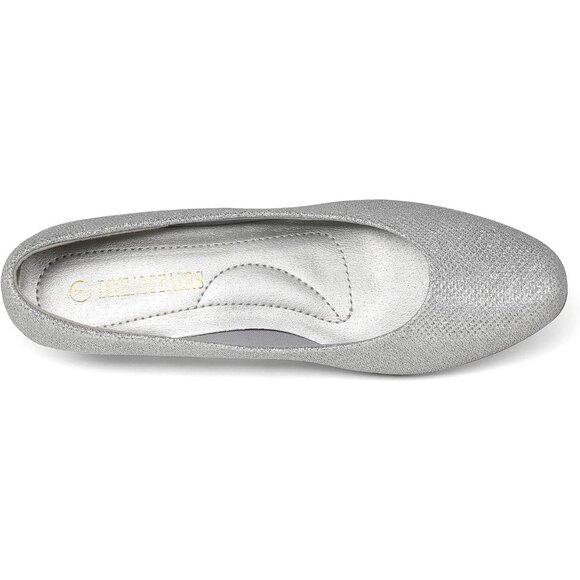 Dream Pairs Women's Silver/Glitter Closed Pointed Toe Low Chunky Heel Pump Shoes - Picture 4 of 7